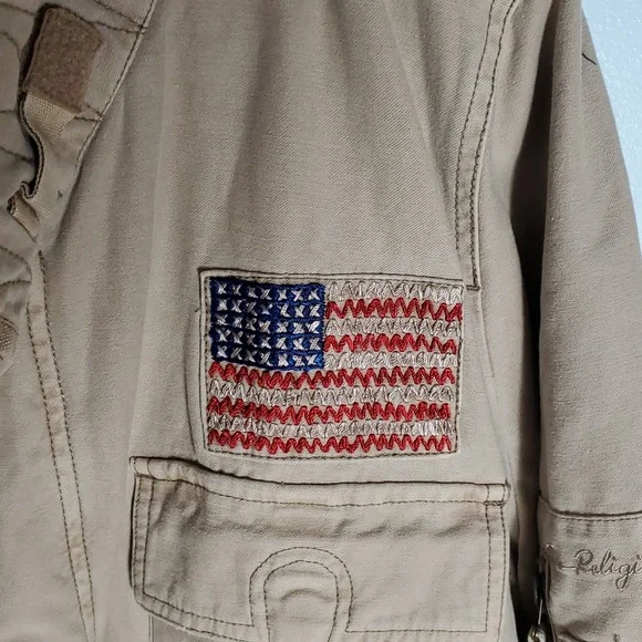 True Religion tan military style jacket size xl
